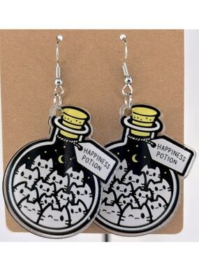 2D Acrylic Cat Happiness Potion Dangle Earrings Fashion Jewelry